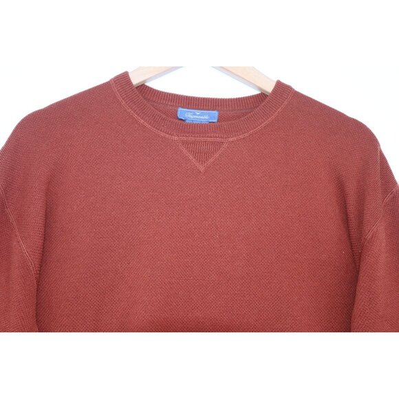 Faconnable Mens L Rust Wool Pullover Crewneck Sweater Ribbed Hem Preppy Academia - Picture 4 of 9